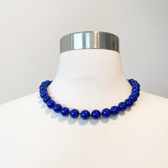 603 Vintage Lapis Lazuli Necklace, With A Lapis, Gold And Rhinestone Clasp - Picture 3 of 10